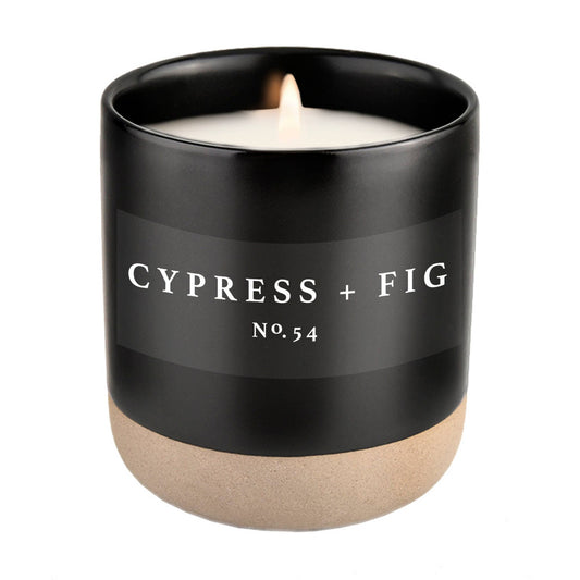 Candle: Cypress and Fig Soy Candle - Black Stoneware Jar - 12 oz