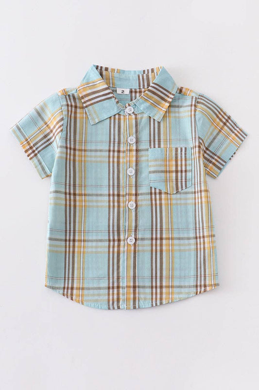 Boy Collared Shirt: Mint Plaid