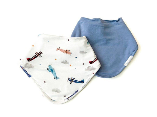 Vintage Airplane Bib Set: Dusty Blue