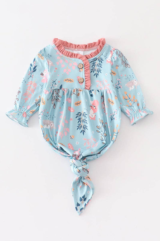 Baby Ruffle Gown: Blue Floral