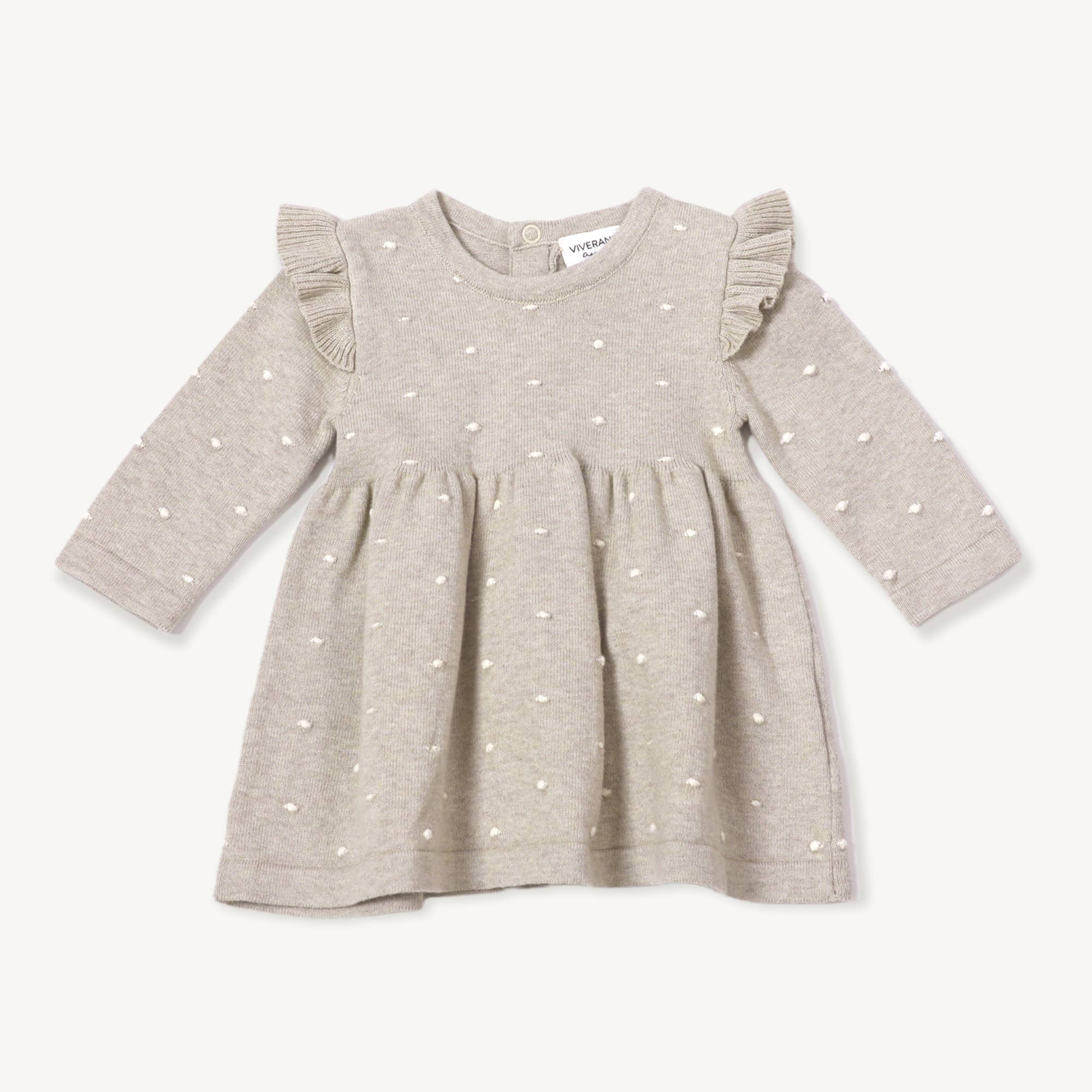 Milan Ruffle Bobble Sweater Knit Baby Dress (Organic Cotton)