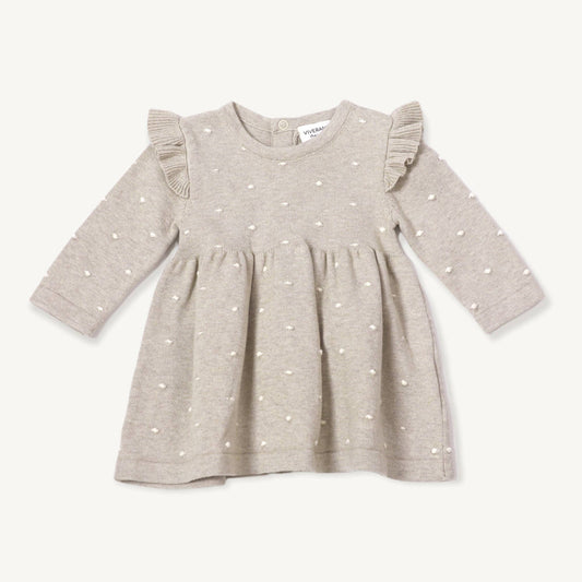Milan Ruffle Bobble Sweater Knit Baby Dress (Organic Cotton)