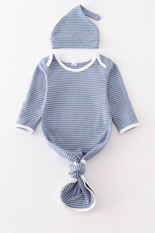 Baby Gown: Blue Stripe (2 PC Newborn Cotton Set)