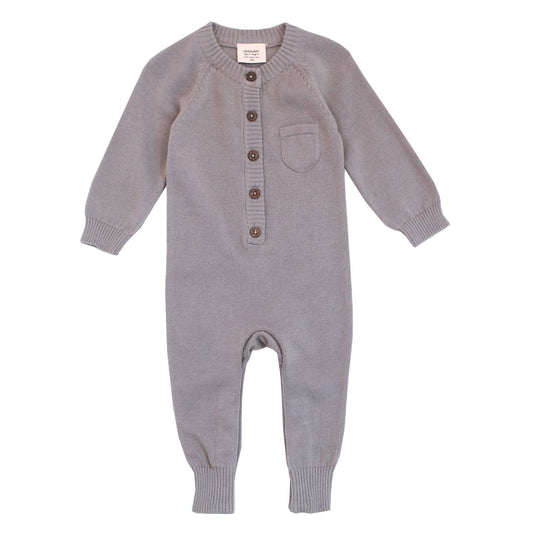 Milan Sweater Knit Button Baby Jumpsuit (Organic Cotton): Grey / 0-3 Month