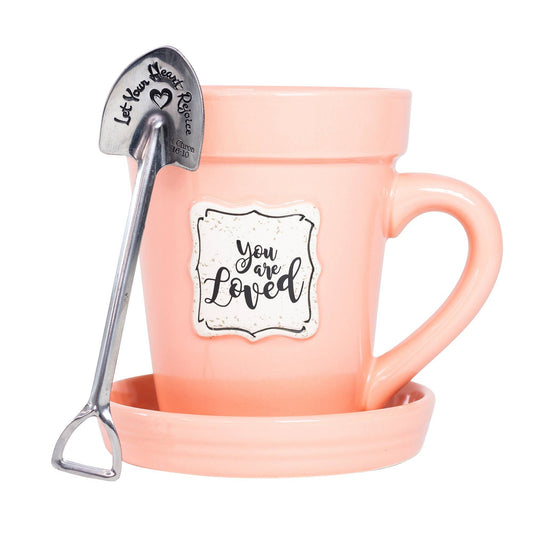 Peach Flower Pot Mug w/Scripture: You’re Loved