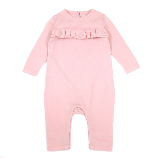 Milan Pastel Ruffle Sweater Knit Baby Jumpsuit Organic Cotton: Blush