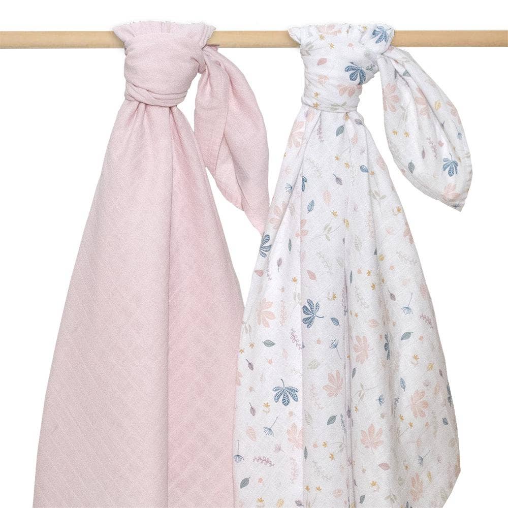 Swaddle Blankets: Organic Muslin - Botanical (2 Pack)