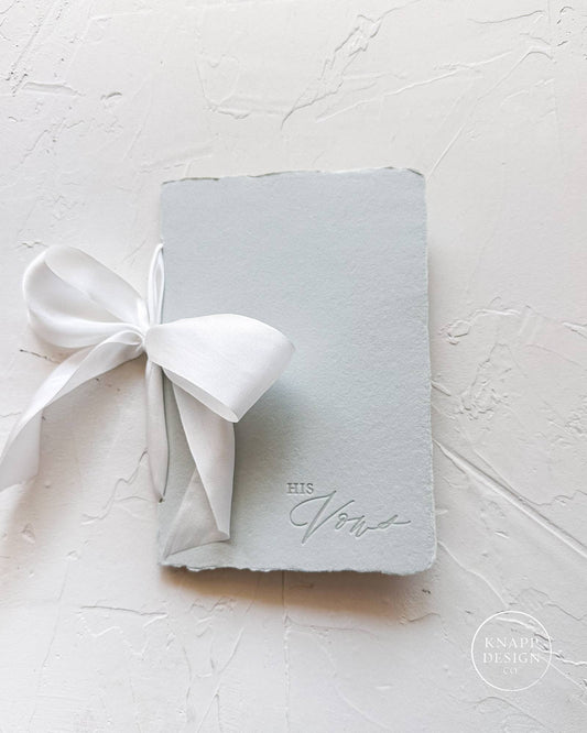 HIS Wedding Vow Booklet: Sage Green paper w/Silk Ribbon